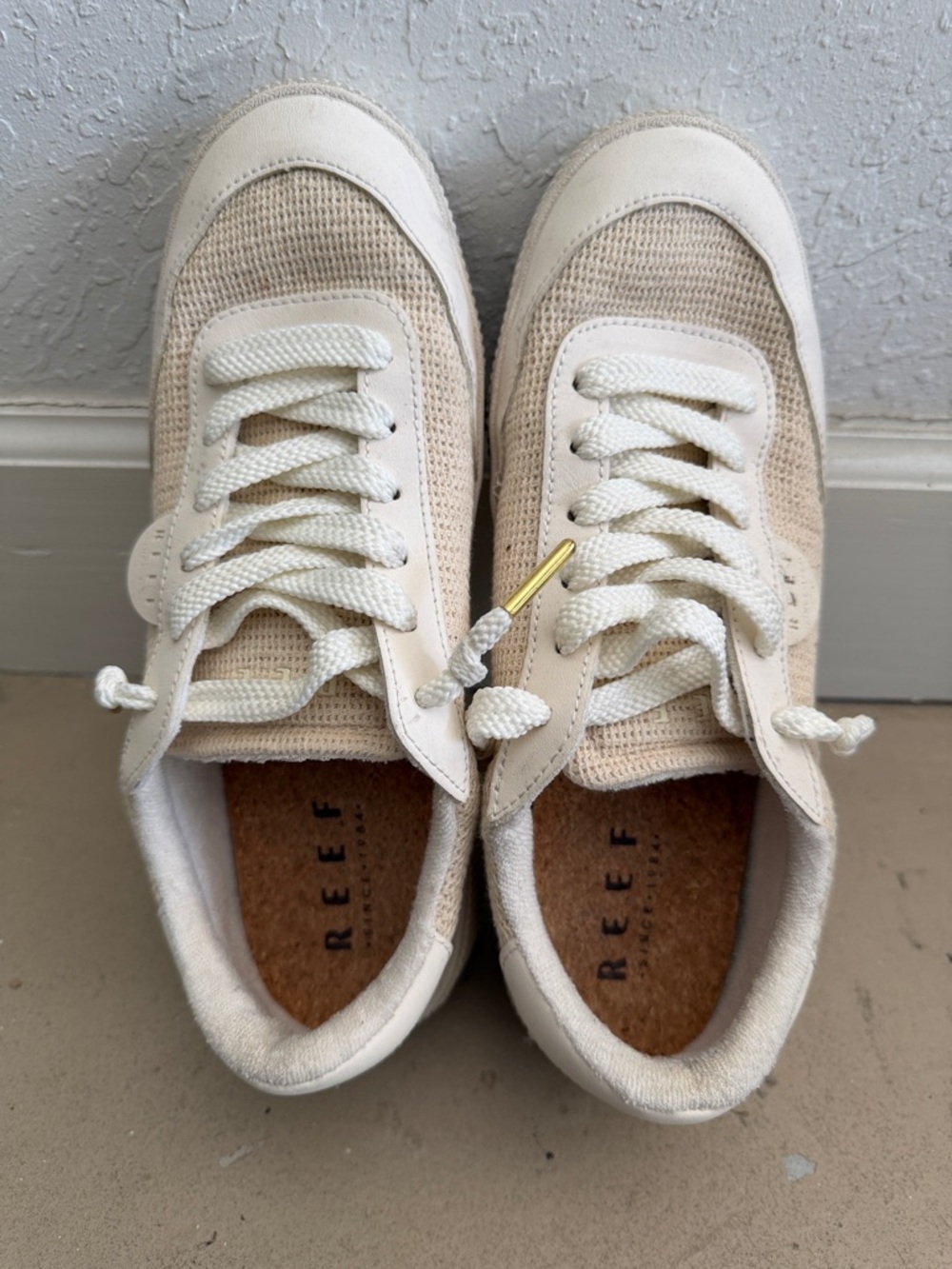 Reef Lay Days Seas Beige Knit Low-Top Sneakers Sz 10